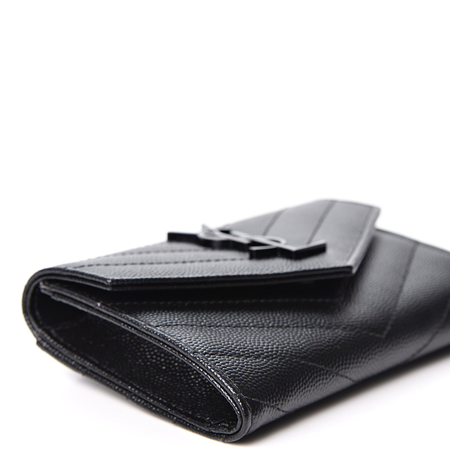 Grain De Poudre Matelasse Chevron Small Monogram Envelope Wallet Black