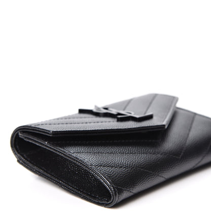 Saint Laurent Grain De Poudre Matelasse Chevron Small Monogram Envelope Wallet Black 6 of 8