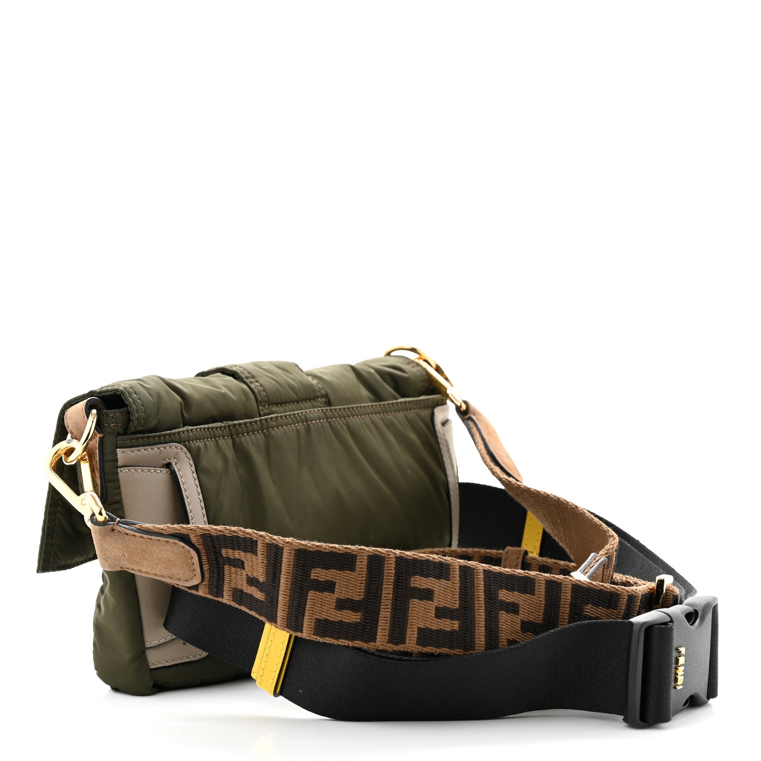Fendi Nylon Dolmias Vitello Grace FF Puffer Belt Baguette Bag Military Brown Tortora 3 of 13