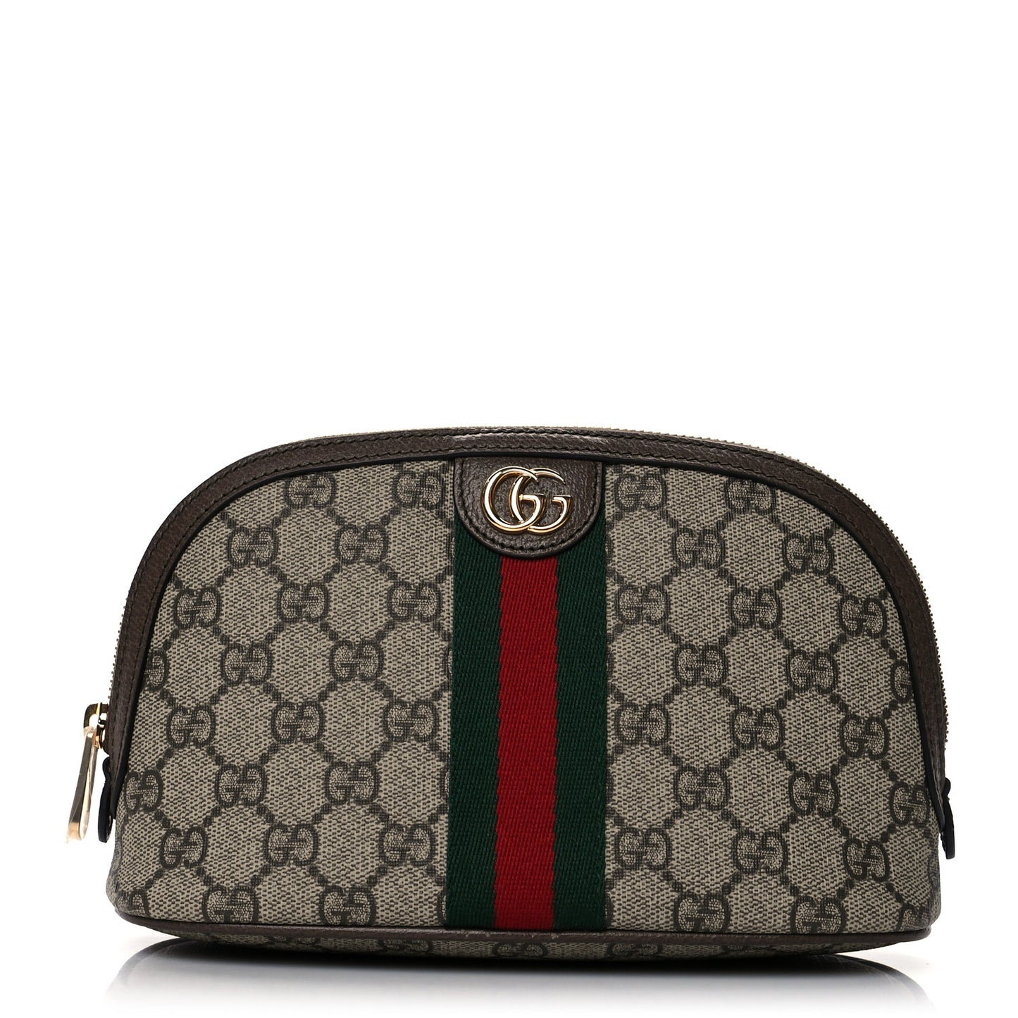 GG Supreme Monogram Textured Calfskin Web Large Ophidia Cosmetic Case Beige Ebony New Acero