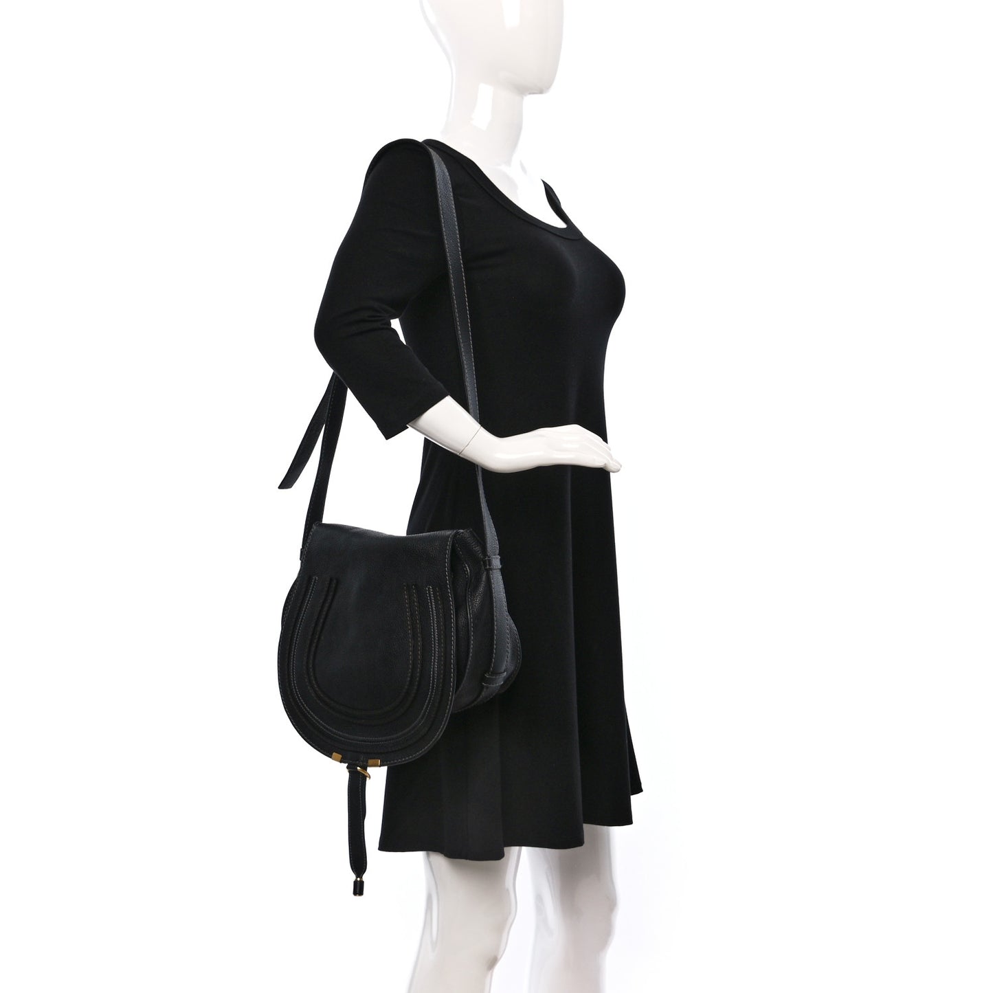 Calfskin Medium Marcie Round Crossbody Bag Black