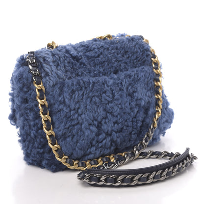 Chanel Shearling Sheepskin Medium 19 Flap Blue 3 of 10