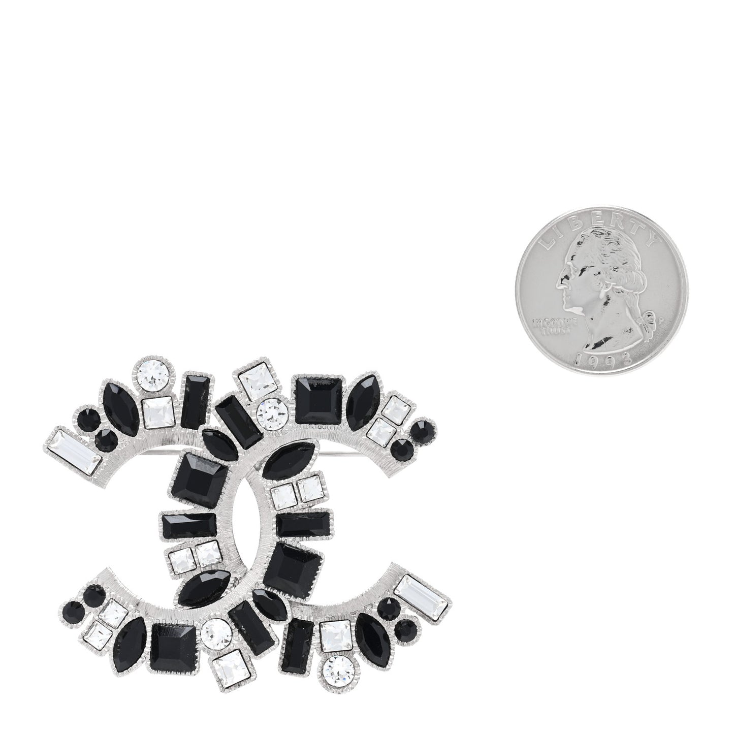 Baguette Crystal CC Brooch Black Silver