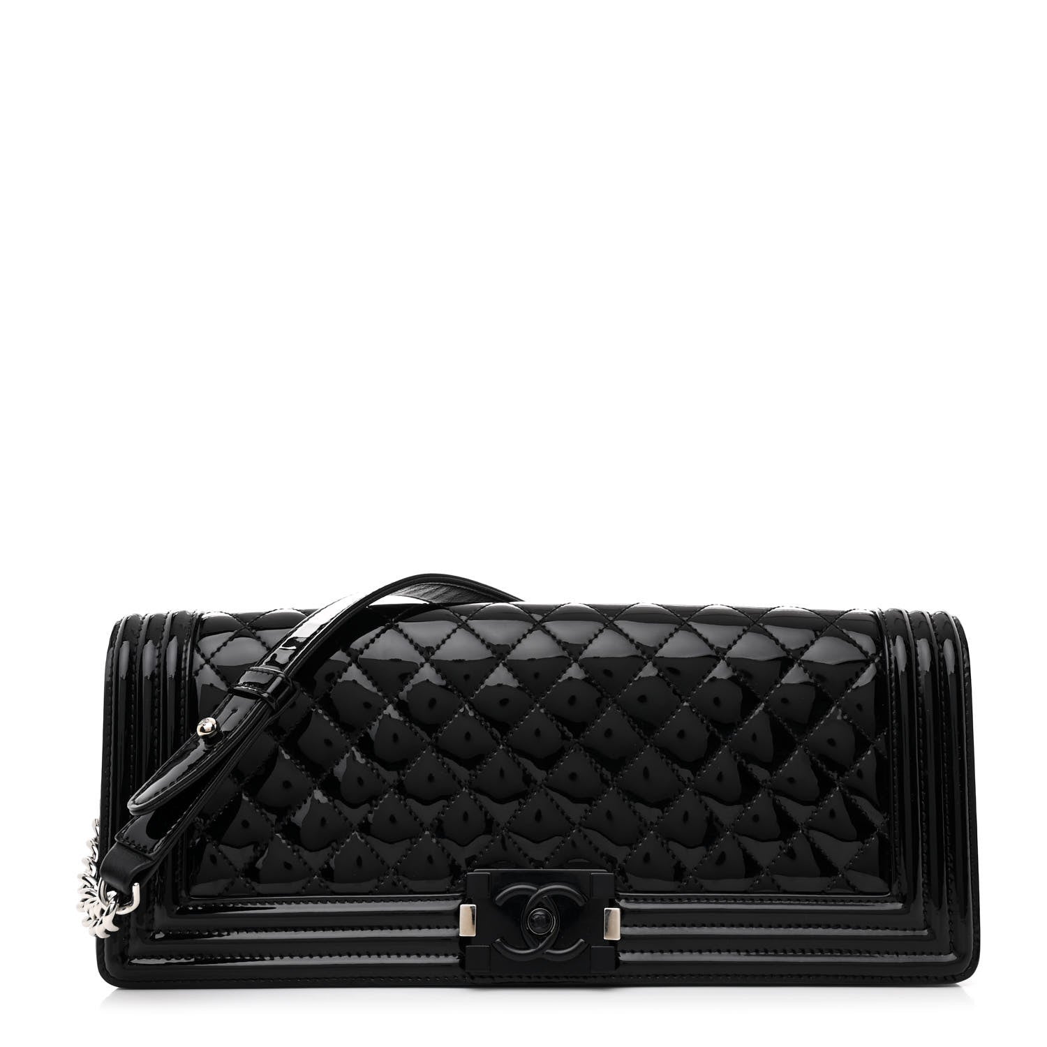 Chanel Patent Calfskin Quilted Boy Clutch With Removable Chain Black 1 of 10