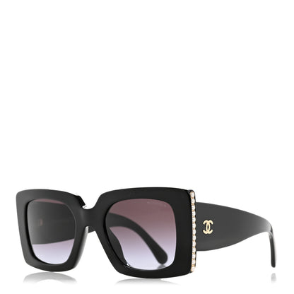 Chanel Acetate Pearl Rectangle Sunglasses 5480-H-A Black 1 of 8