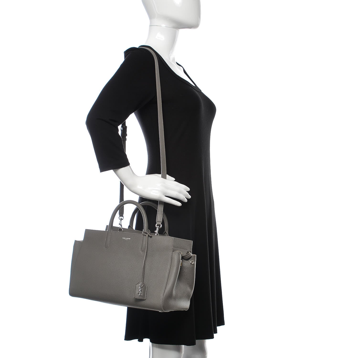 Saint Laurent Grained Calfskin Small Cabas Rive Gauche Fog 2 of 14
