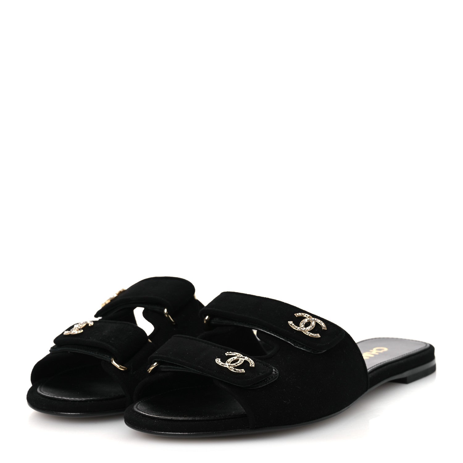 Chanel Suede Kidskin Velcro Crystal CC Mules 38.5 Black 39.5 Black 4 of 11
