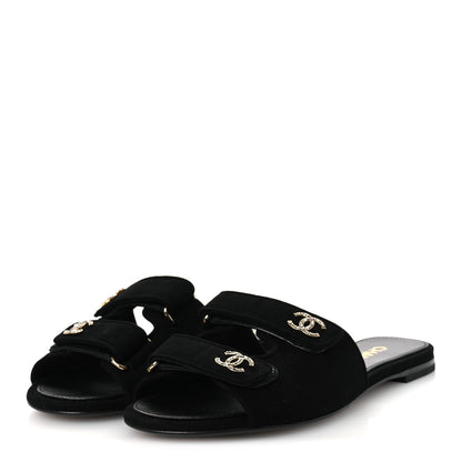 Chanel Suede Kidskin Velcro Crystal CC Mules 38.5 Black 39.5 Black 4 of 11