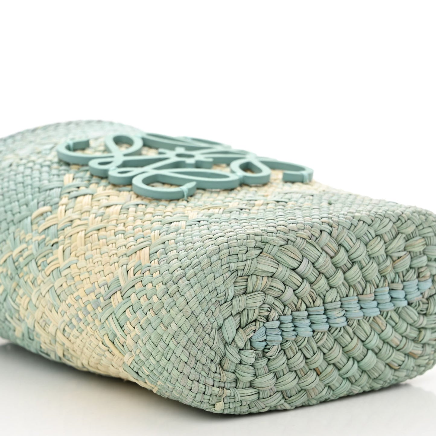 Calfskin Raffia Paulas Ibiza Square Bucket Bag in Natural Blue