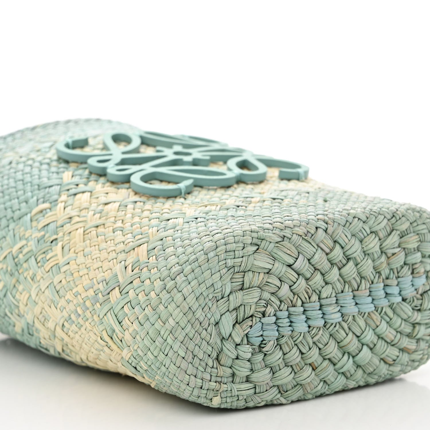 Loewe Calfskin Raffia Paulas Ibiza Square Bucket Bag in Natural Blue 8 of 9