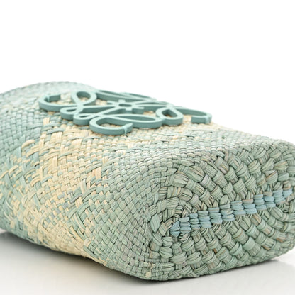 Loewe Calfskin Raffia Paulas Ibiza Square Bucket Bag in Natural Blue 8 of 9