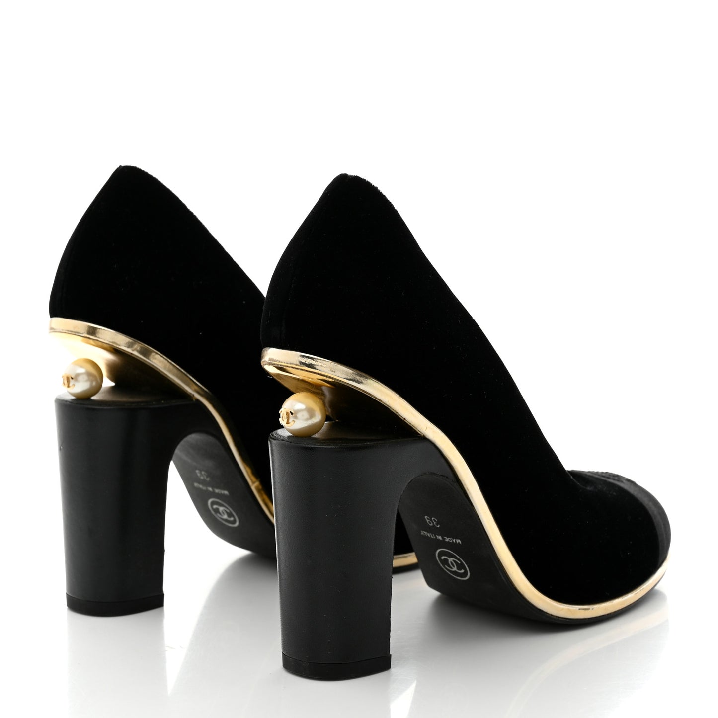 Velvet Satin Cap Toe Pearl Pumps 39 Black