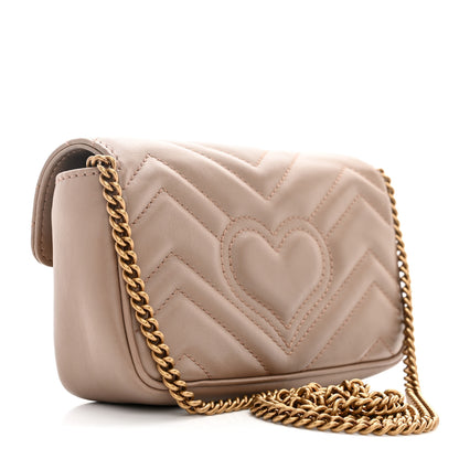 Gucci Calfskin Matelasse Super Mini GG Marmont Shoulder Bag Porcelain Rose 3 of 11