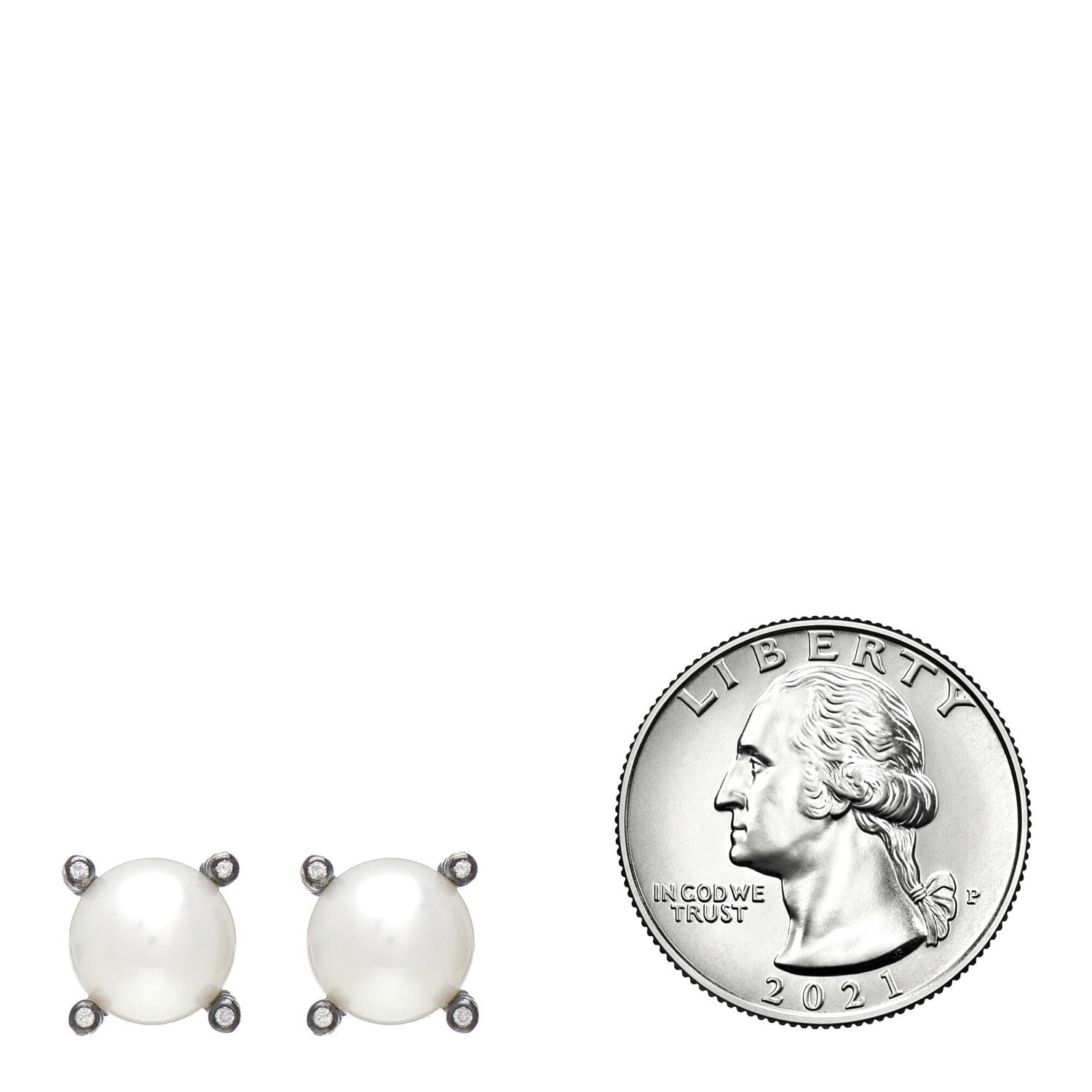 David Yurman Sterling Silver Diamond Pearl 10mm Cable Stud Earrings 2 of 4