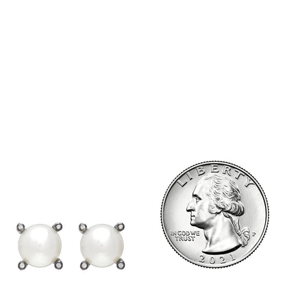 David Yurman Sterling Silver Diamond Pearl 10mm Cable Stud Earrings 2 of 4