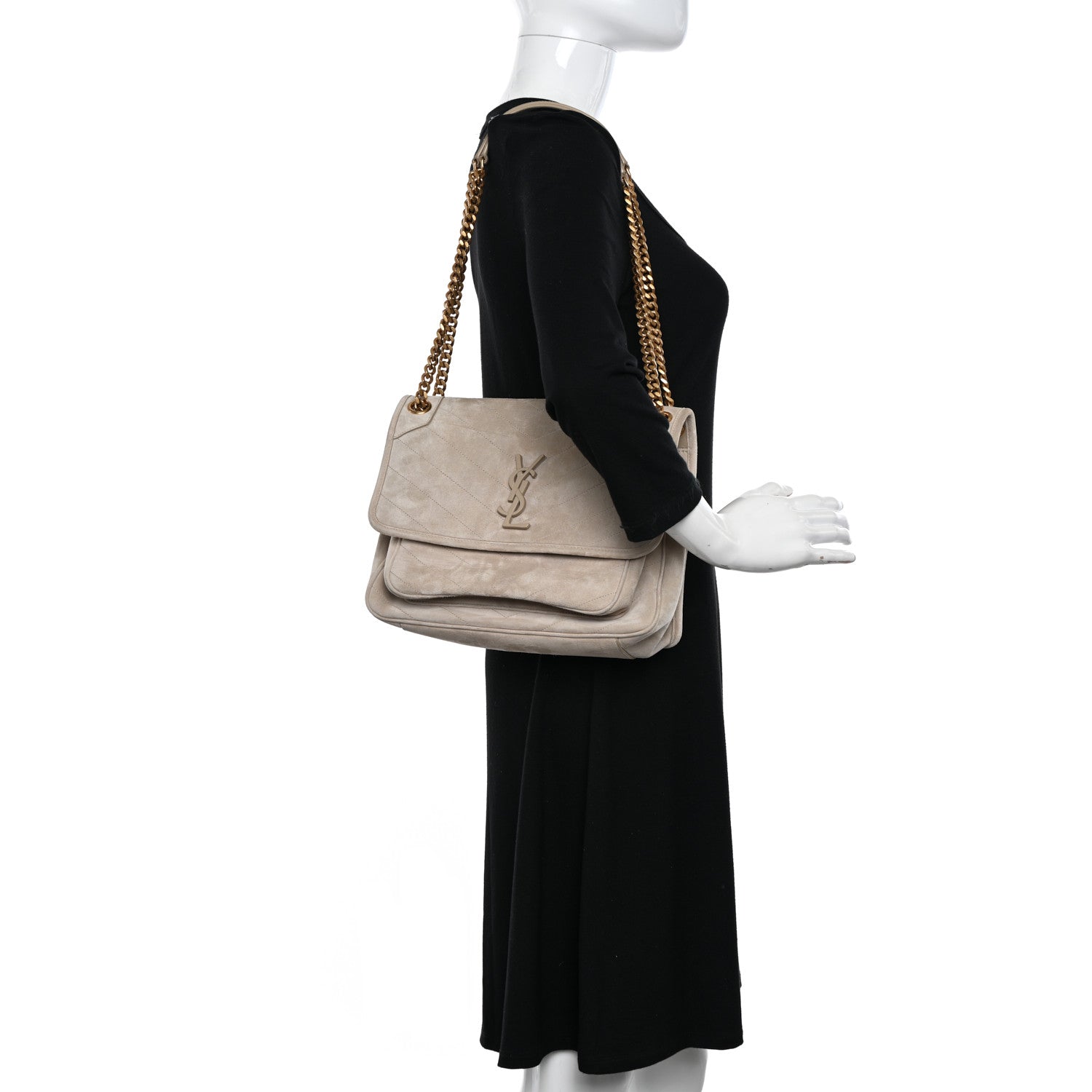 Saint Laurent Suede Monogram Medium Niki Chain Satchel Light Beige 2 of 9