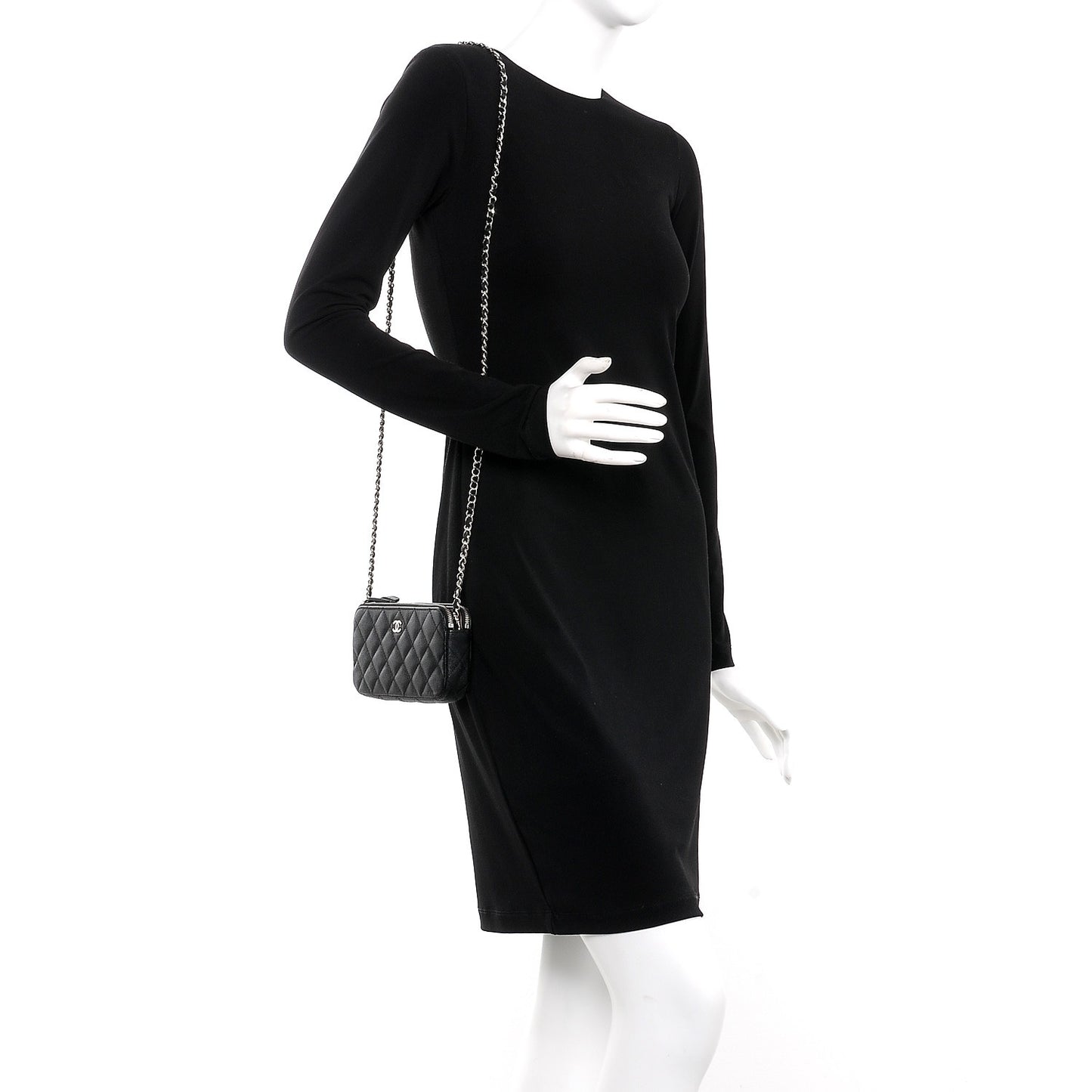 Caviar Quilted Small Clutch With Chain Black