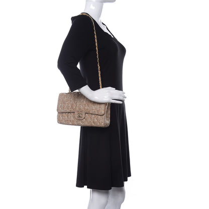 Chanel Tweed Quilted Medium Double Flap Brown Gold 2 of 13