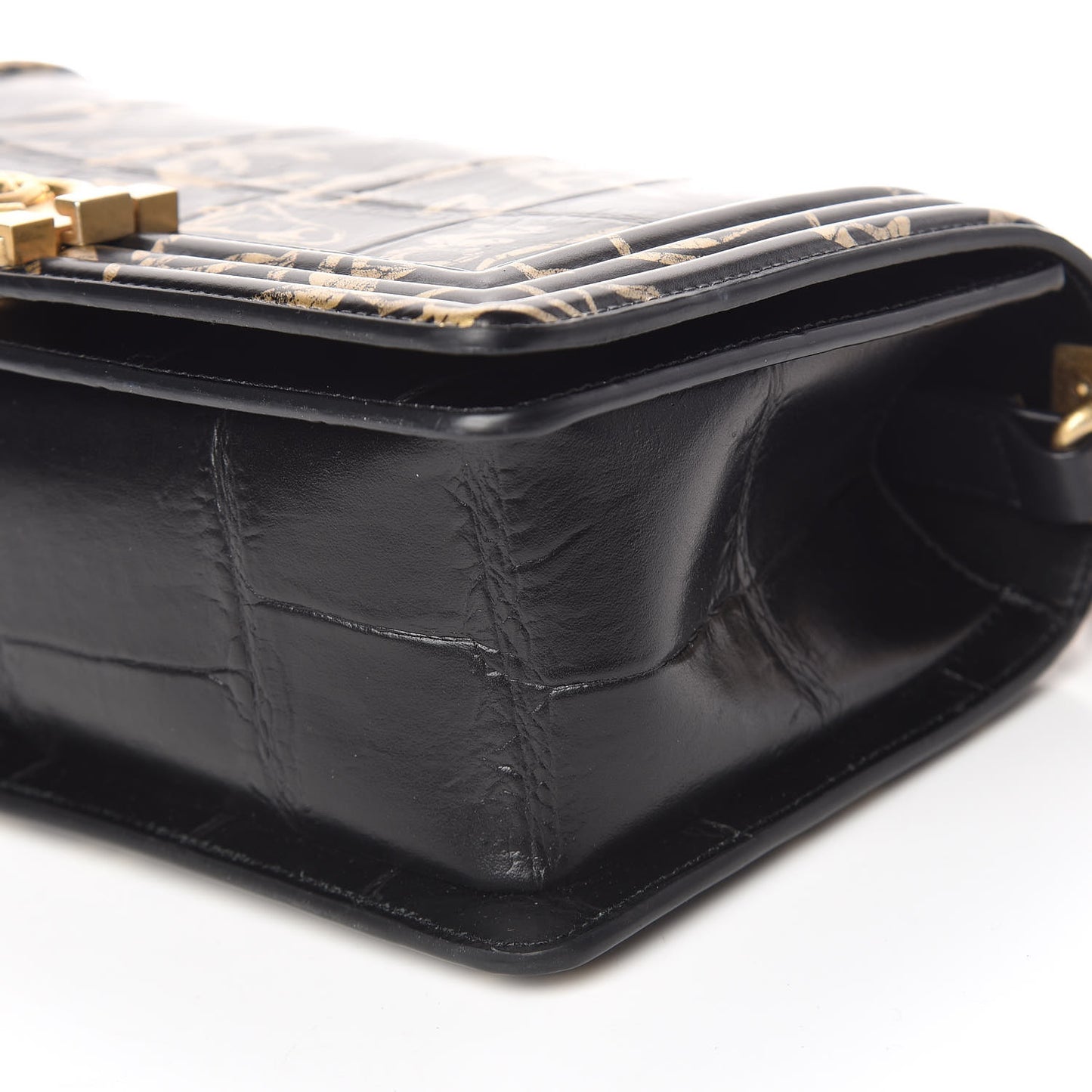 Calfskin Crocodile Embossed Graffiti Cocodile Medium Boy Flap Black