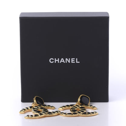 Chanel Resin Along The Nile CC Clip On Earrings Gold Black 5 of 5