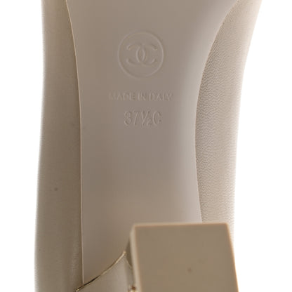 Chanel Lambskin Grosgrain CC Cap Toe Pumps 37.5 Ivory Black 8 of 10