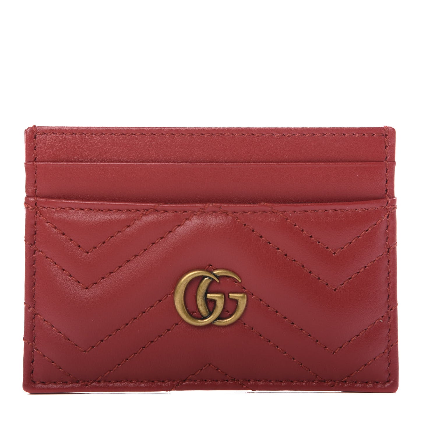 Calfskin Matelasse GG Marmont Card Holder Hibiscus Red