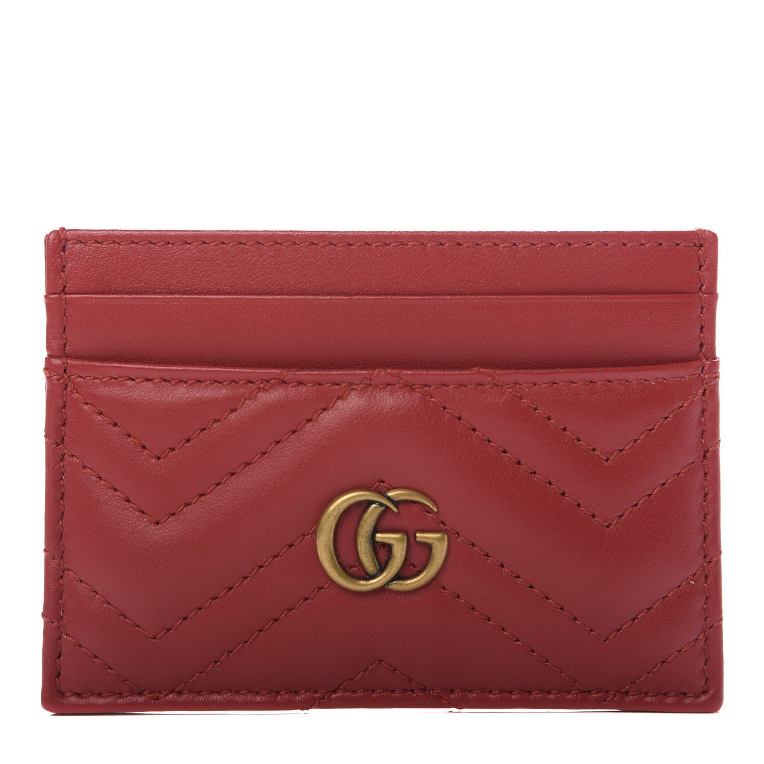 Gucci Calfskin Matelasse GG Marmont Card Holder Hibiscus Red 1 of 7