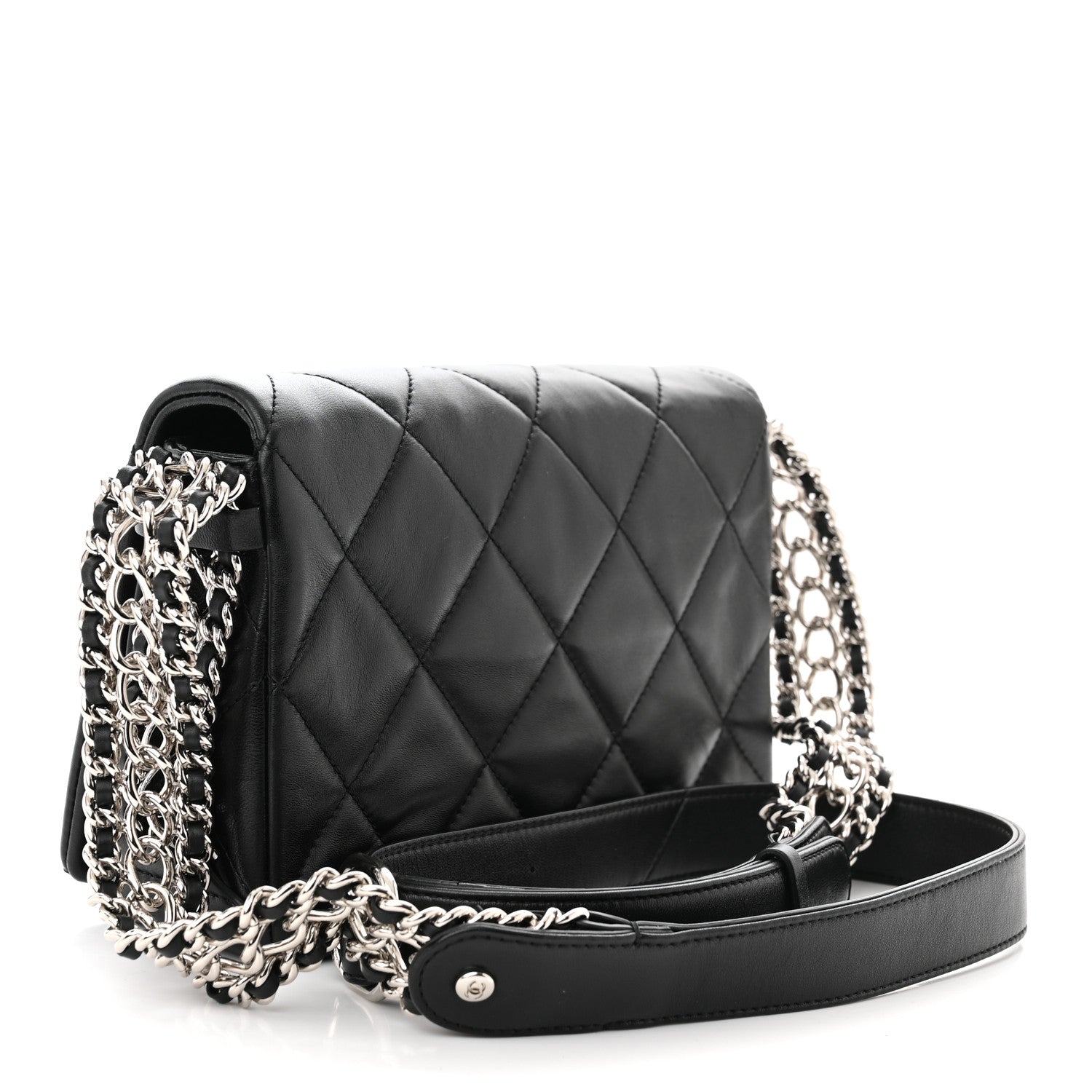 Chanel Lambskin Quilted Small Chain Rows Flap Black 3 of 11