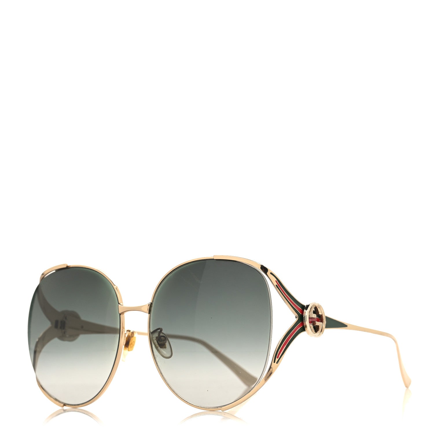 Gucci Metal Oversized Round Frame GG0225S Sunglasses Gold 1 of 7