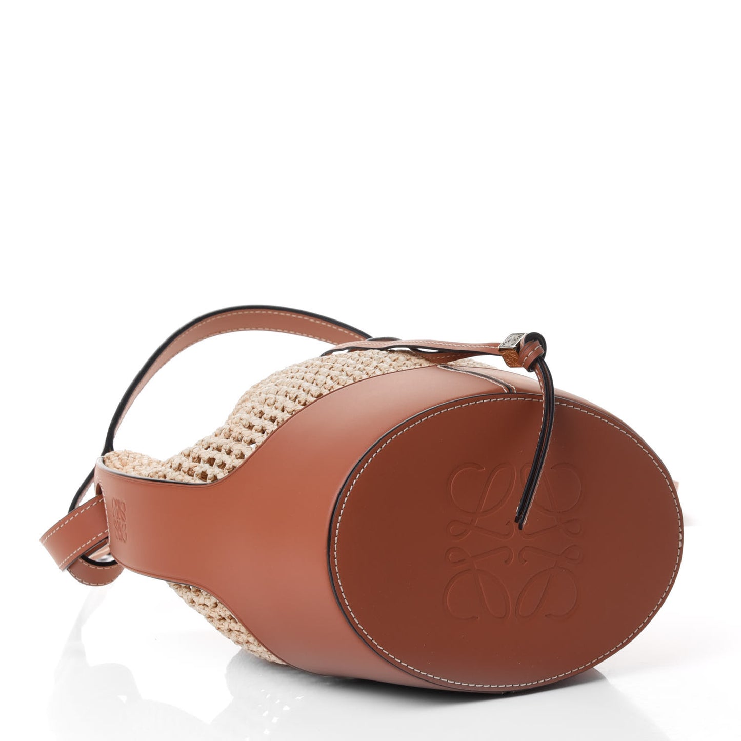 Raffia Calfskin Small Balloon Bucket Bag Natural Tan