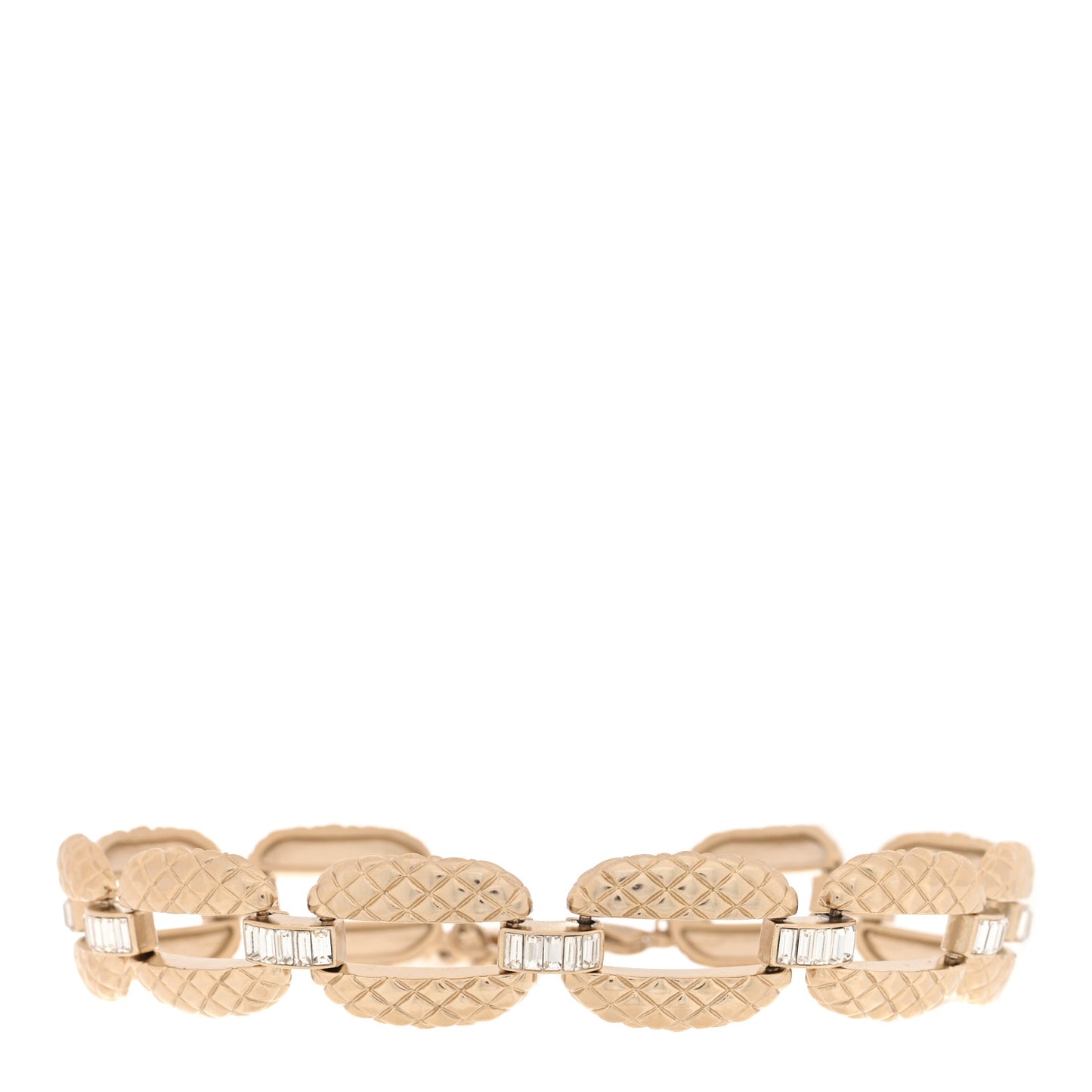 Baguette Crystal Quilted CC Link Choker Necklace Gold Gold