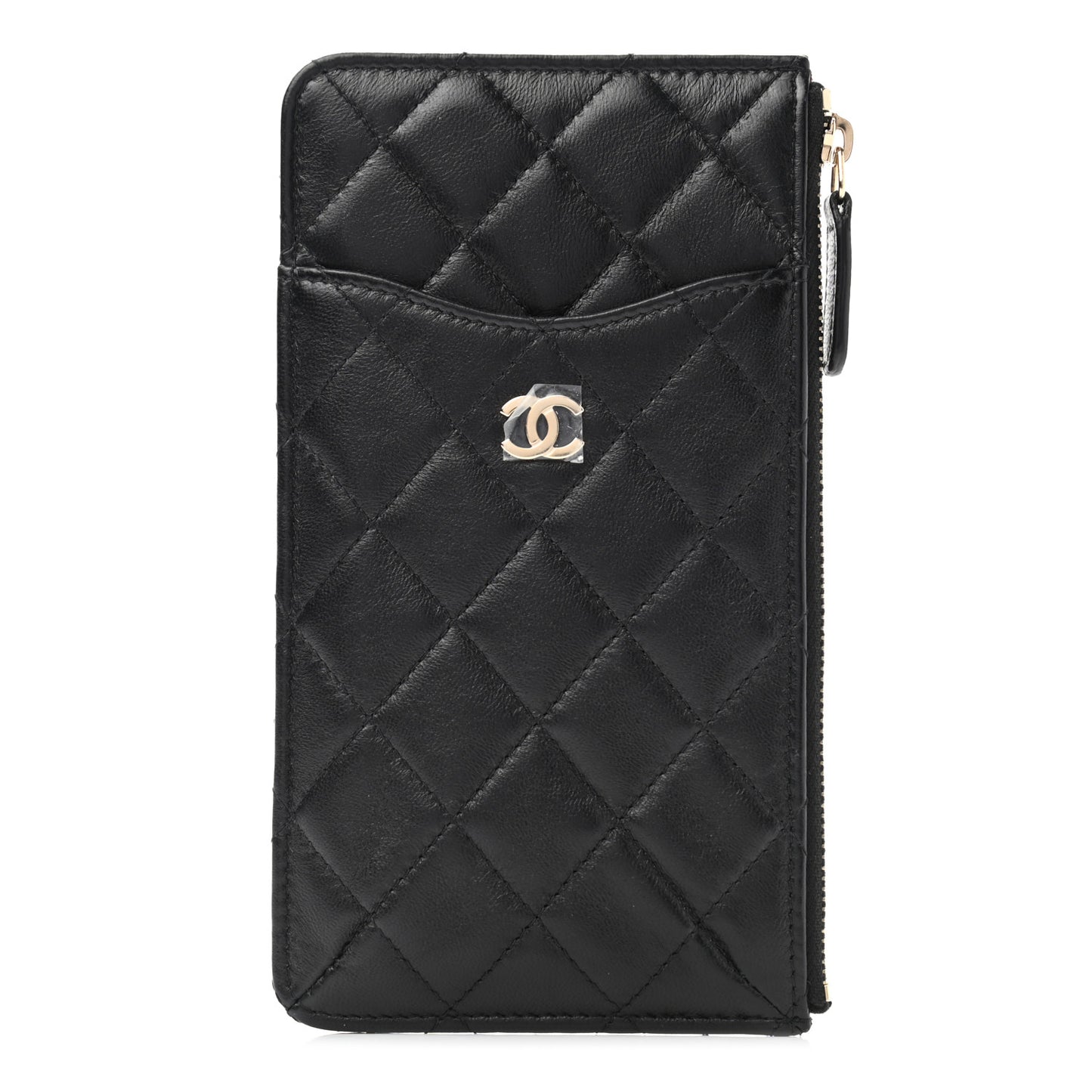 Lambskin Quilted Classic Flat Wallet Pouch Black