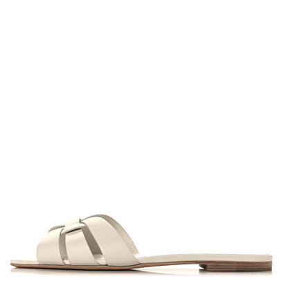 Saint Laurent Calfskin Tribute 05 Slide Sandals 40.5 Porcellana 1 of 10