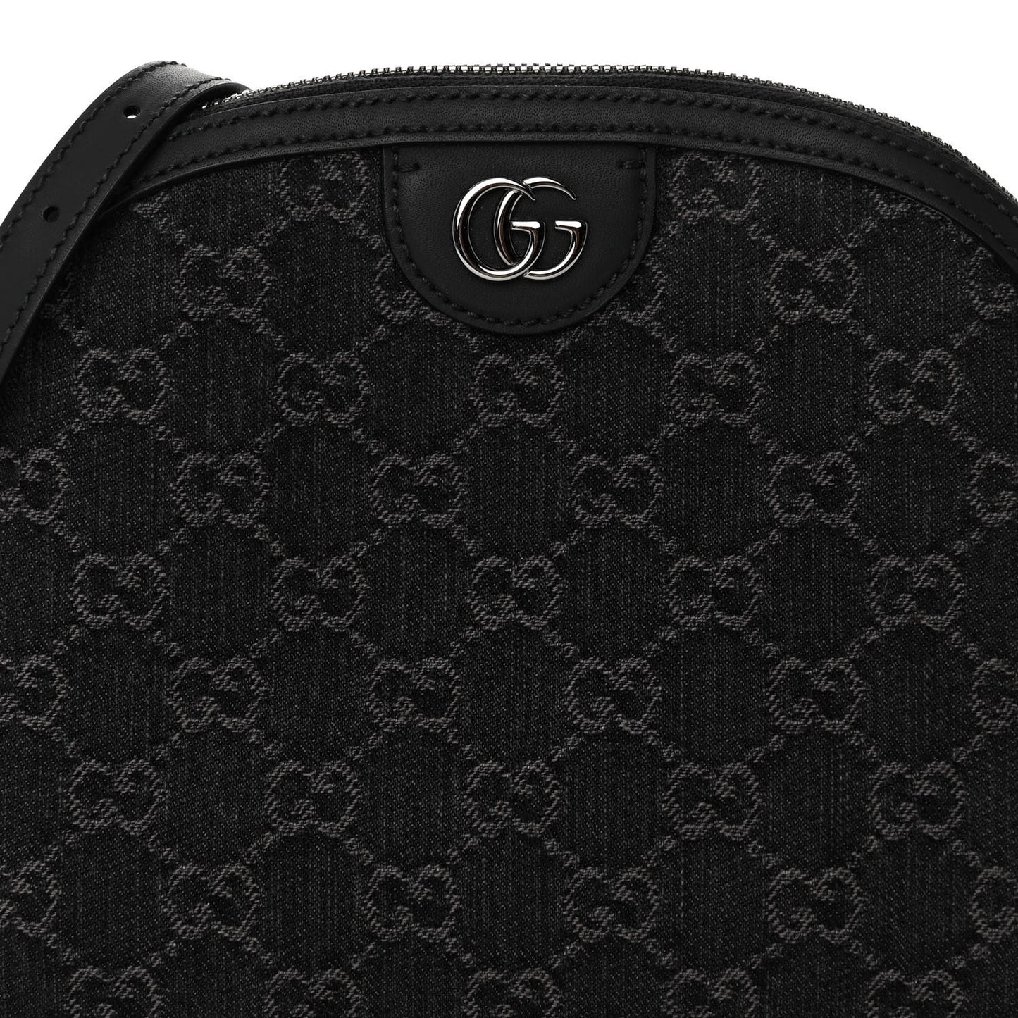 Denim Cuoio Harness GG Monogram Small Ophidia Dome Shoulder Bag Black Medium Grey