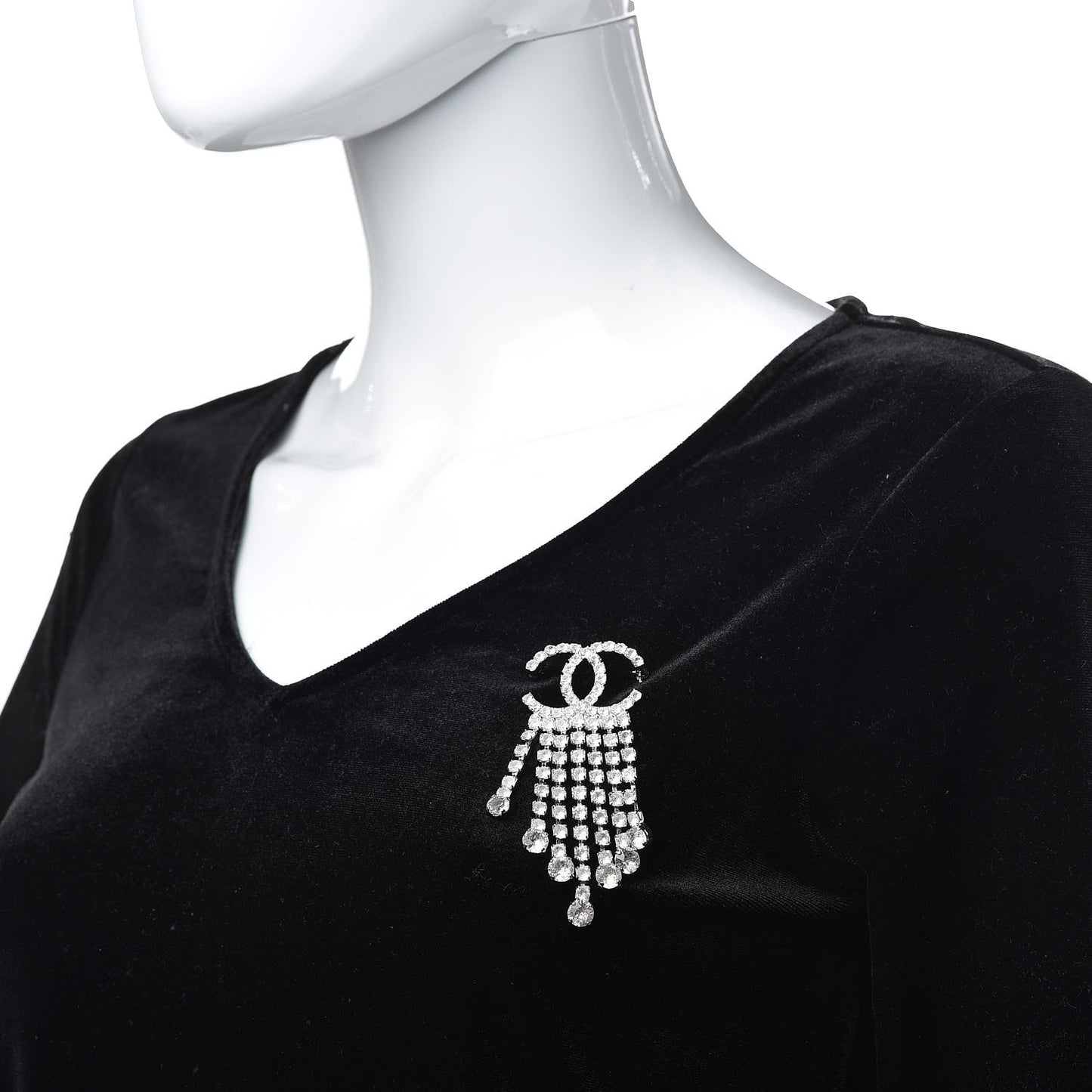 Crystal Fringe CC Brooch Silver