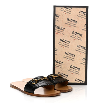 Gucci Malaga Kid Fringe Horsebit Slide Sandals 38 Black 10 of 10