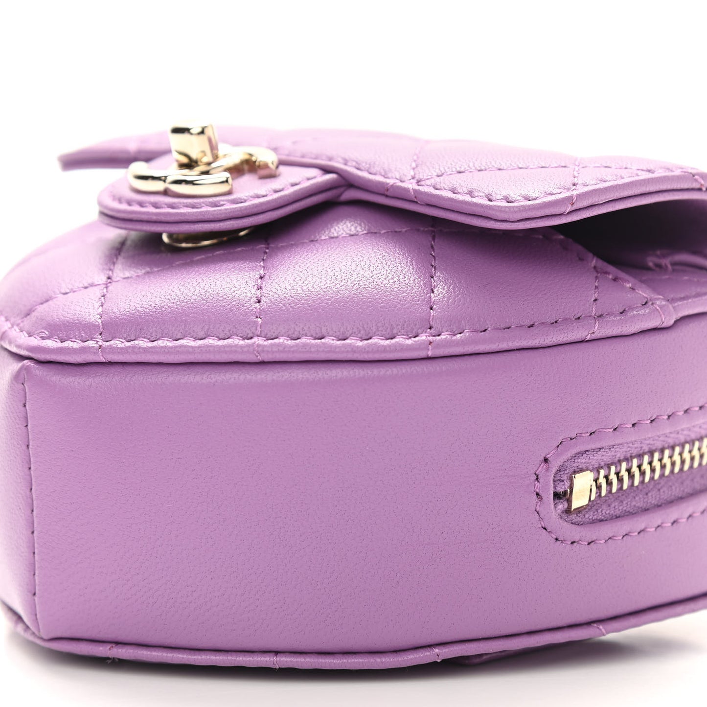 Lambskin Quilted CC In Love Heart Waist Belt Bag With Chain Purple