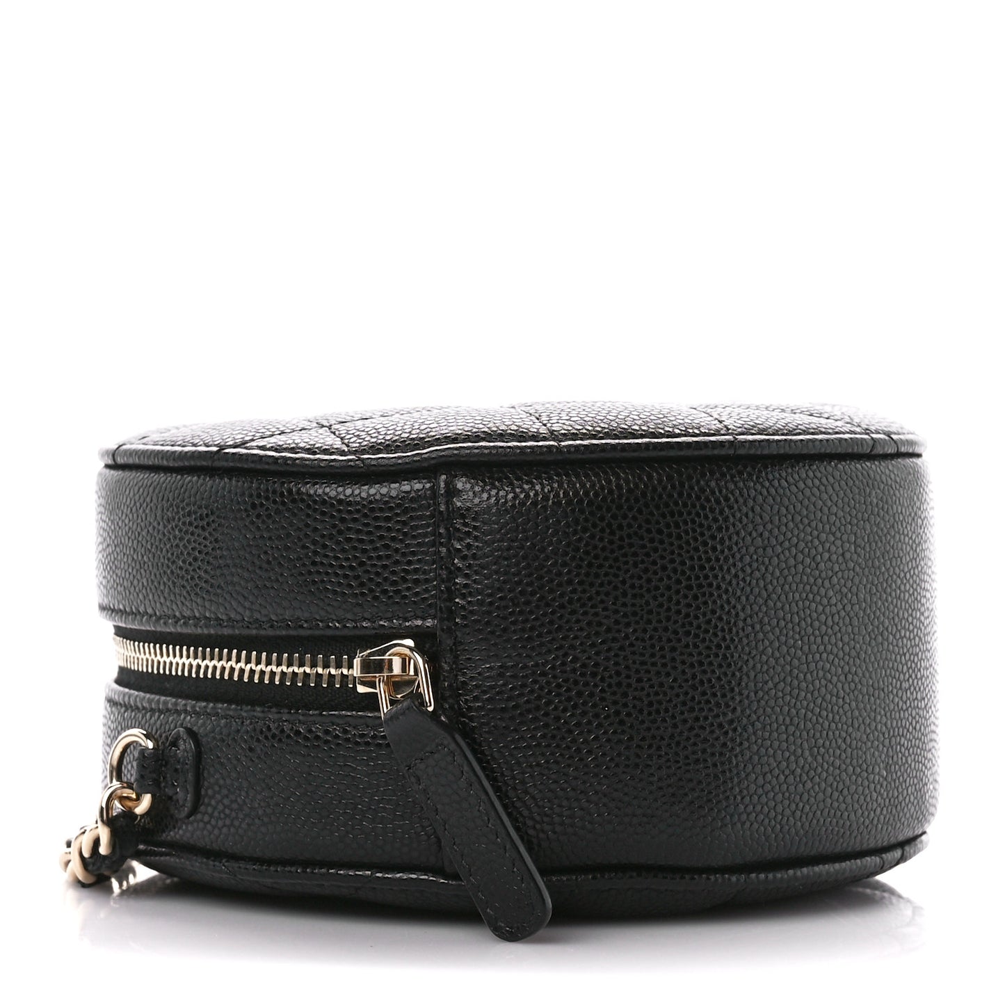 Caviar Quilted Round Clutch With Chain Black