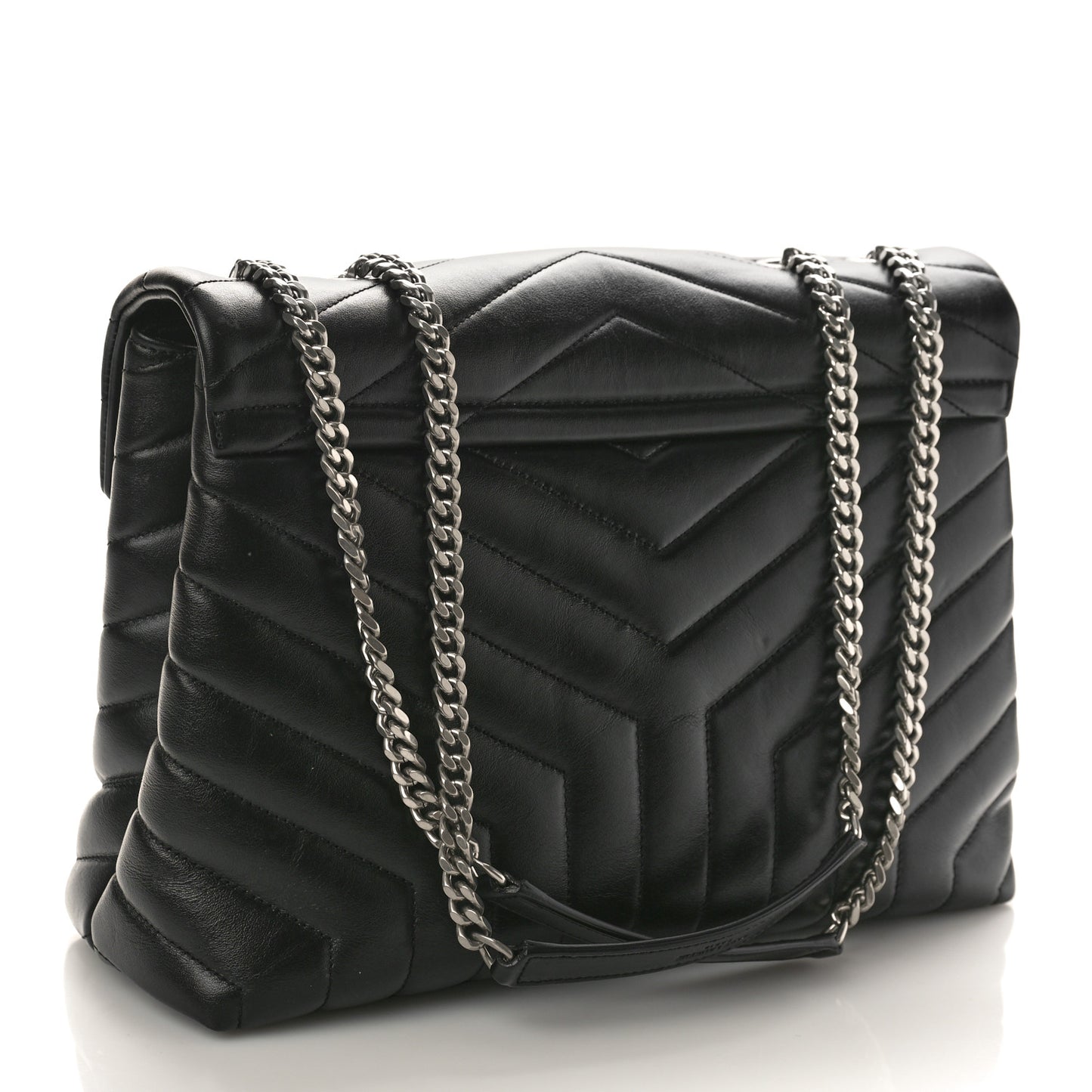 Calfskin Y Quilted Monogram Medium Loulou Chain Satchel Black