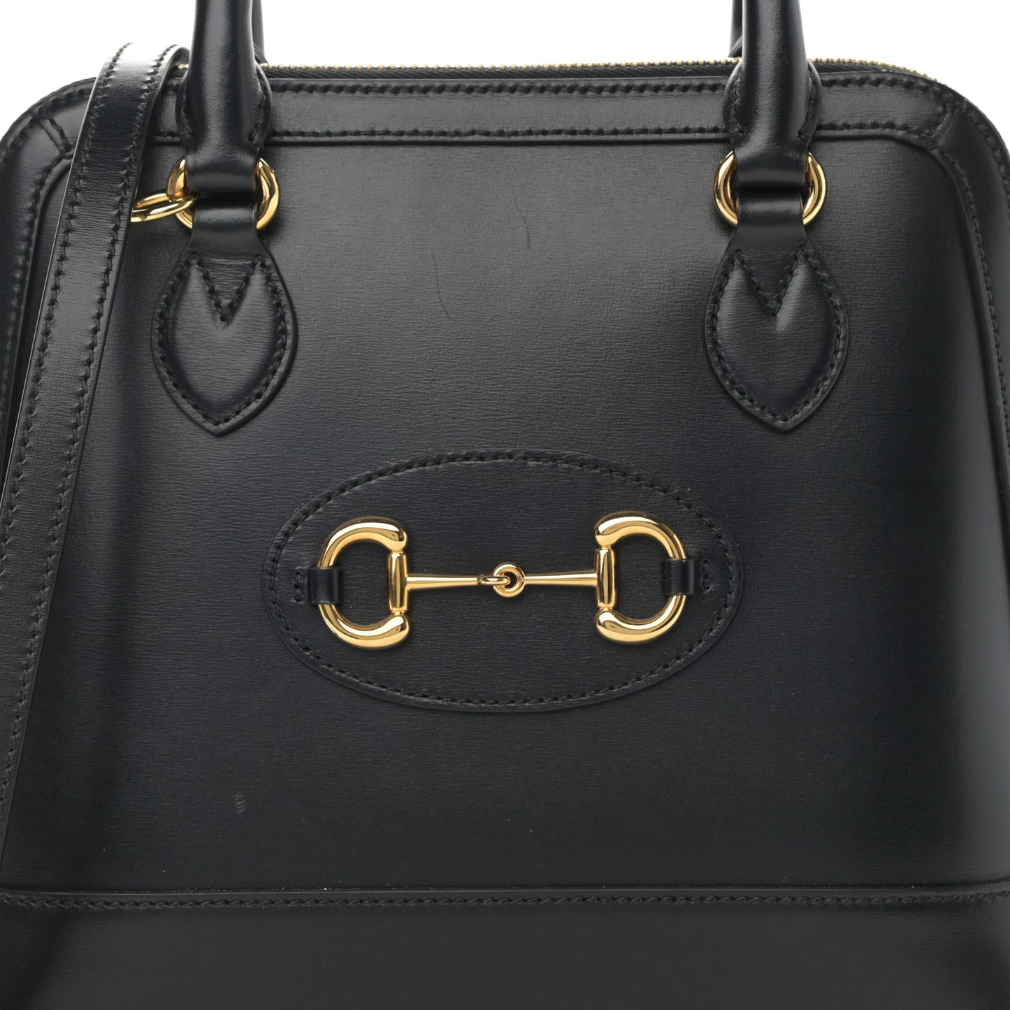 Boarded Plutone Calfskin Small Horsebit 1955 Top Handle Bag Black