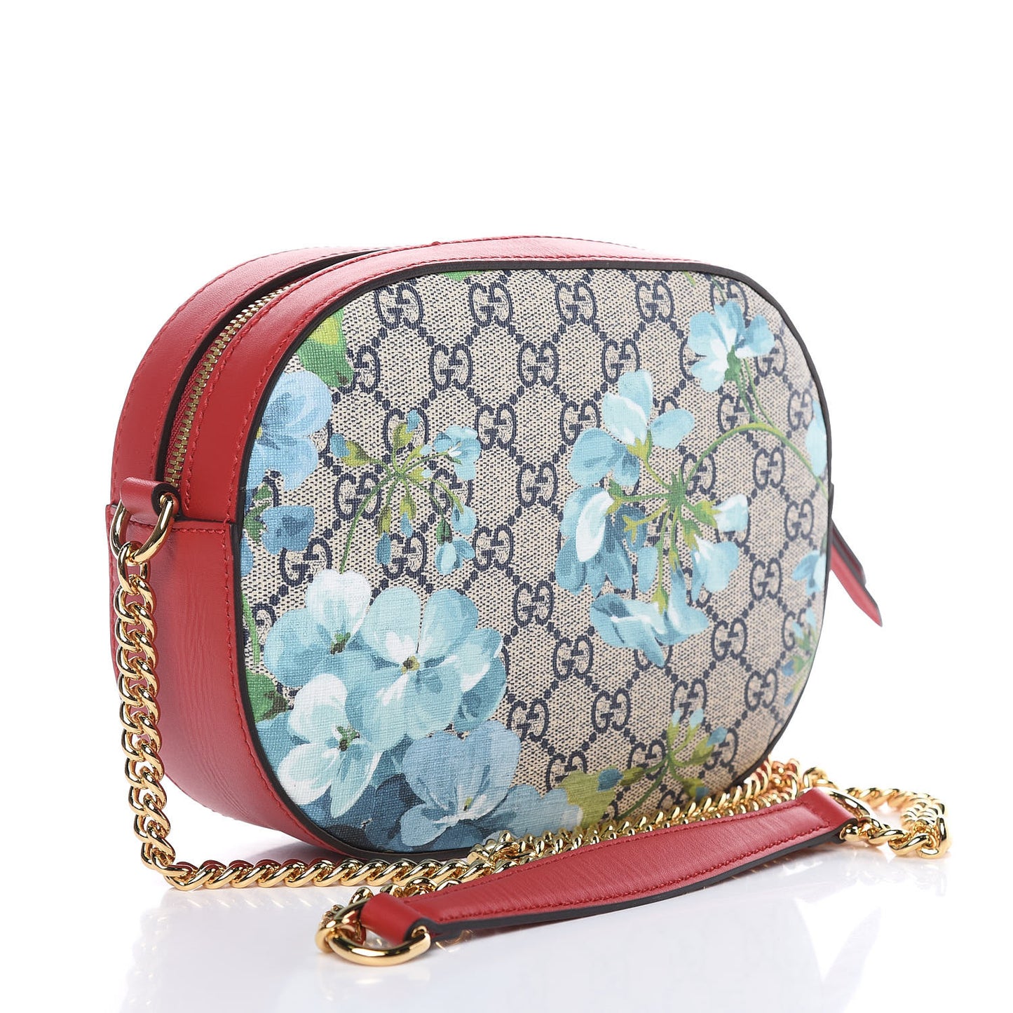 GG Supreme Monogram Blooms Mini Chain Shoulder Bag Beige Blue Navy Hibiscus Red