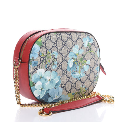 Gucci GG Supreme Monogram Blooms Mini Chain Shoulder Bag Beige Blue Navy Hibiscus Red 3 of 12