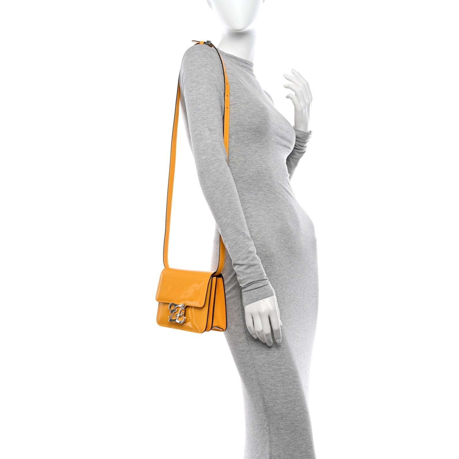 Fendi Vitello Vernice Mou Karligraphy Crossbody Bag Giallo 2 of 12