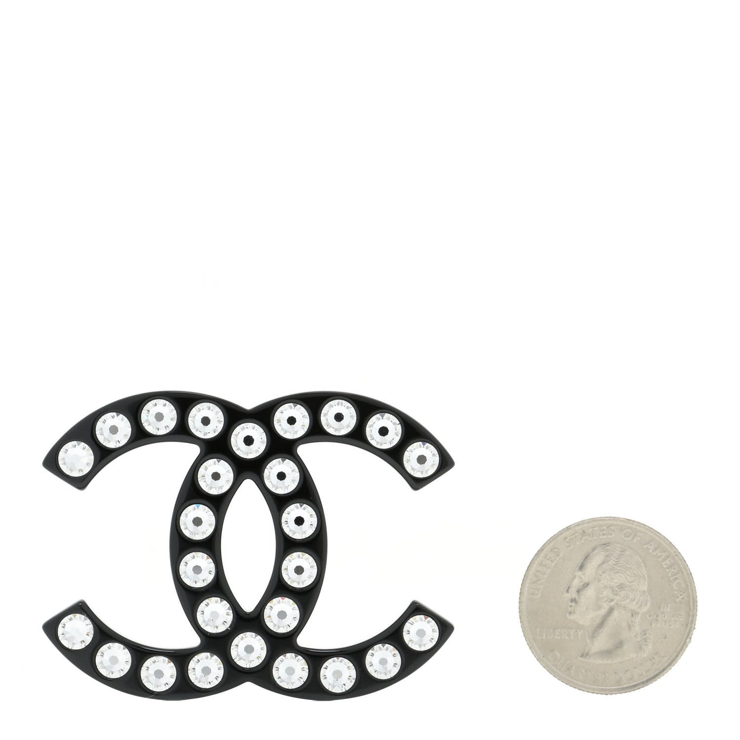 Resin Crystal CC Brooch Black