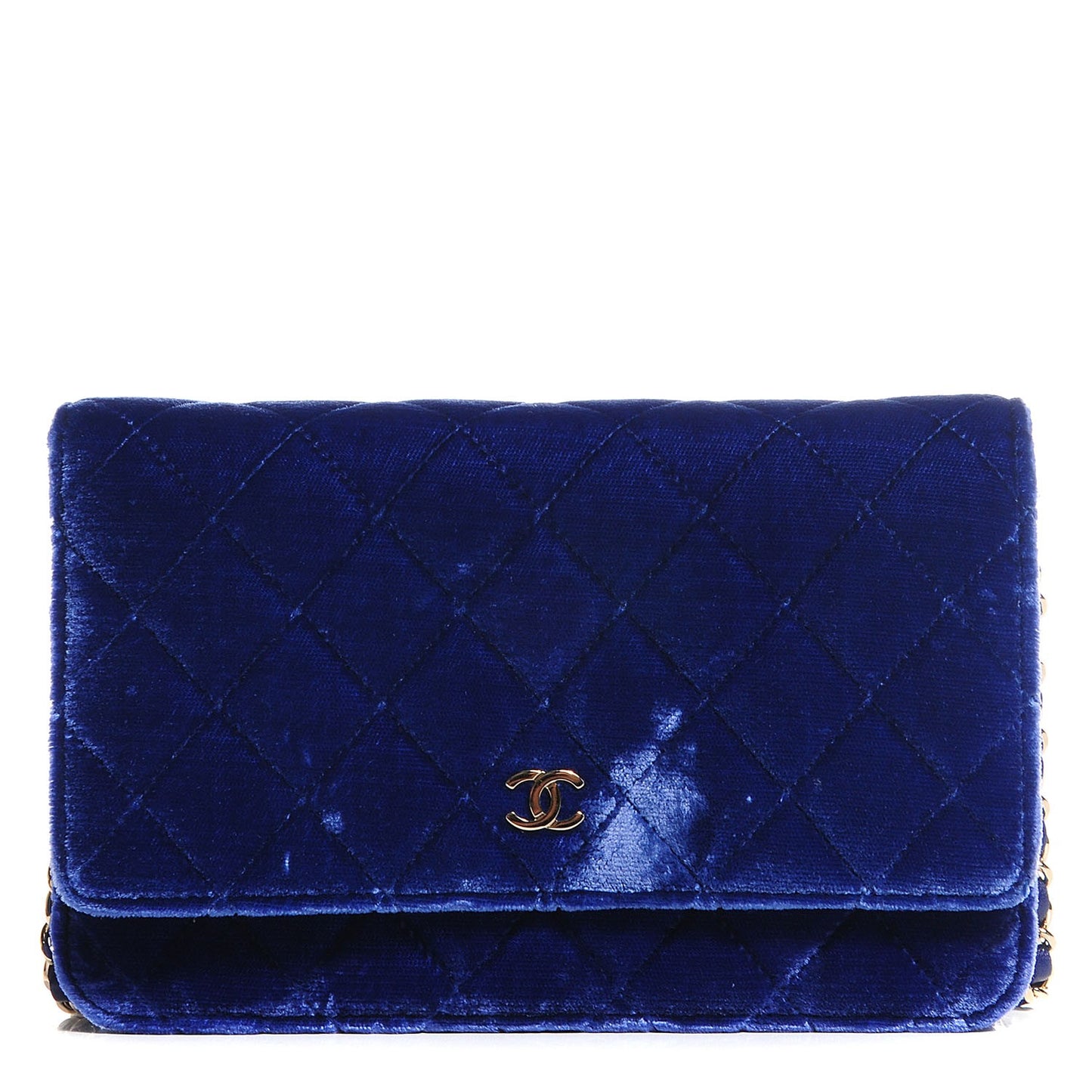 Velvet Quilted Wallet On Chain WOC Blue