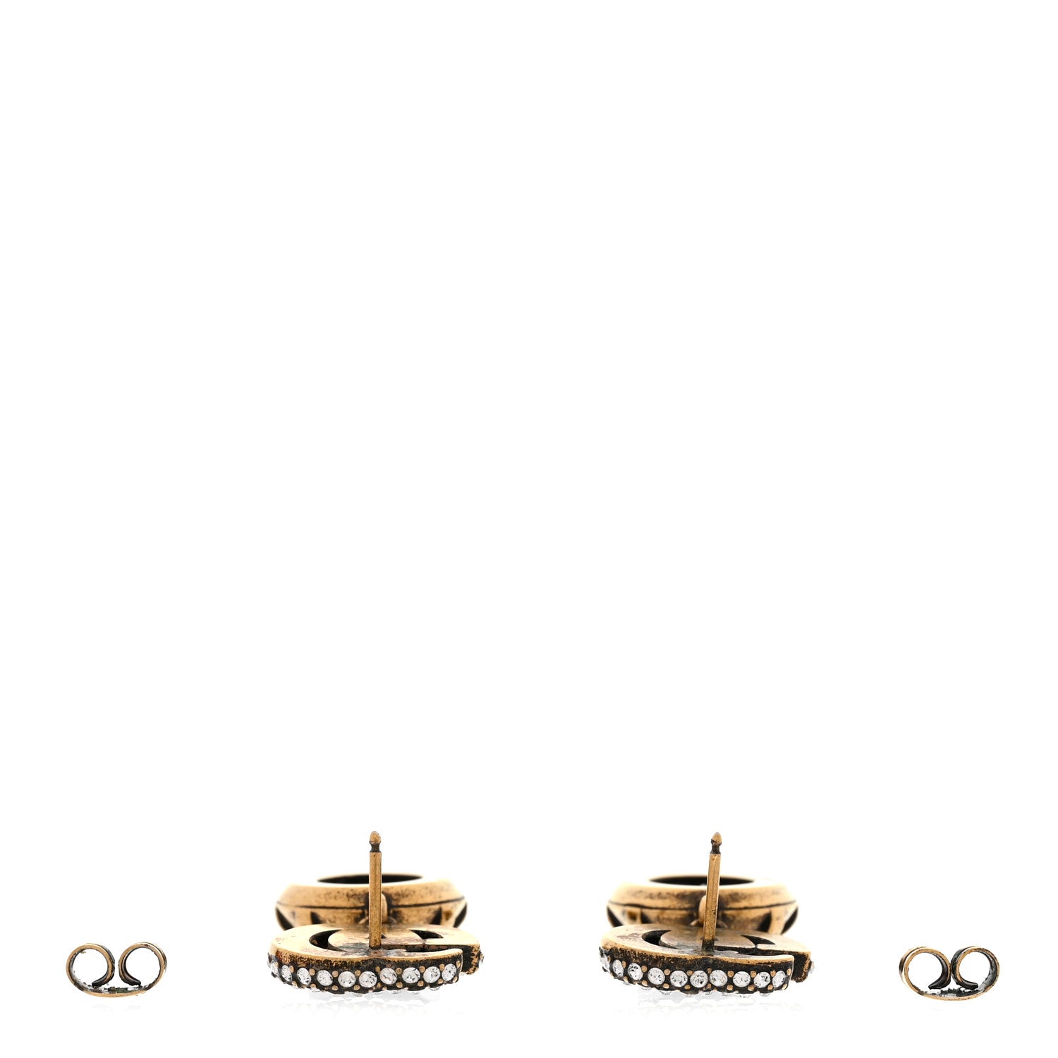 Gucci Metal Crystal Double G Drop Earrings Black Gold 3 of 6