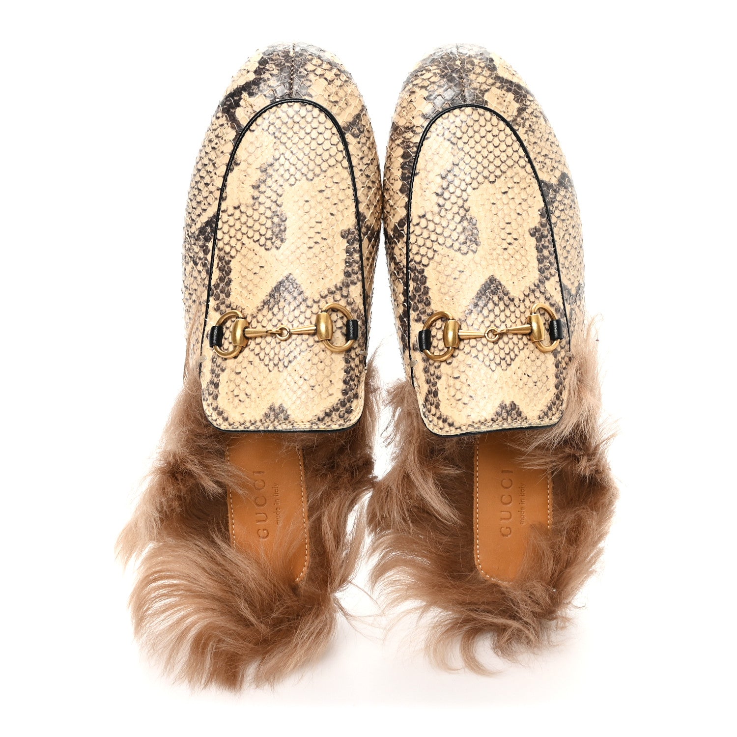 Gucci Snakeskin Fur Womens Princetown Slippers 37.5 Black Natural