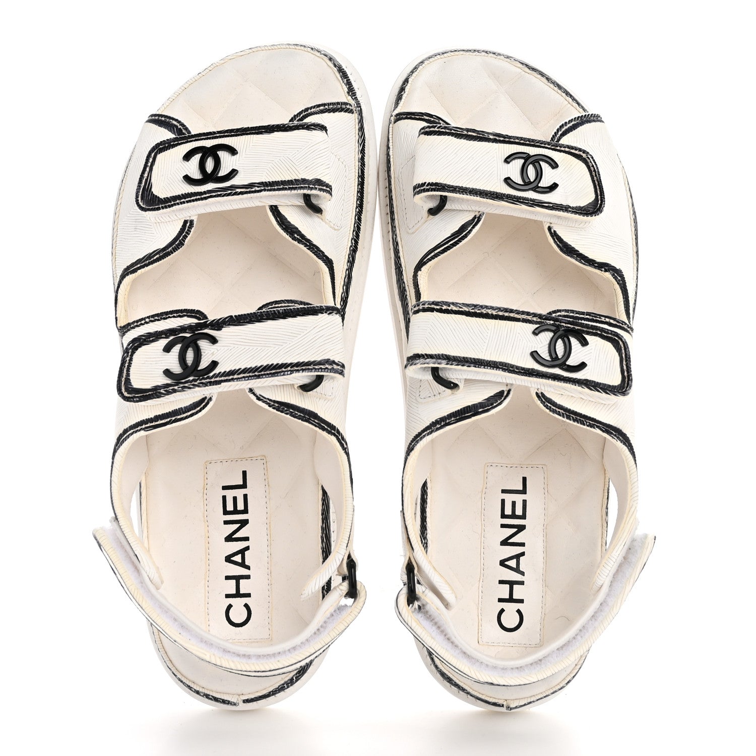 Chanel Calfskin Printed Velcro Dad Sandals 38 White Black 2 of 11