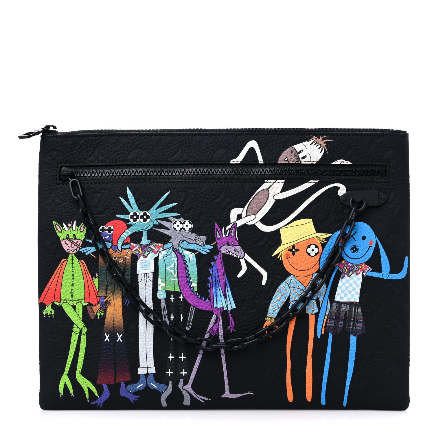 Louis Vuitton Taurillon Monogram Embroidered Cartoon LV Friends A4 Pochette Black 1 of 8