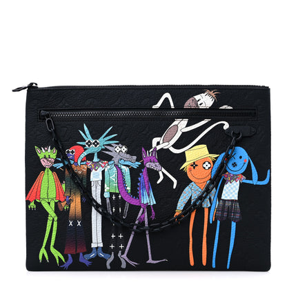 Louis Vuitton Taurillon Monogram Embroidered Cartoon LV Friends A4 Pochette Black 1 of 8